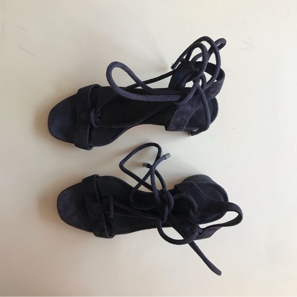 VINCE navy suede chunky lace sandals NWT - Picture 5 of 6